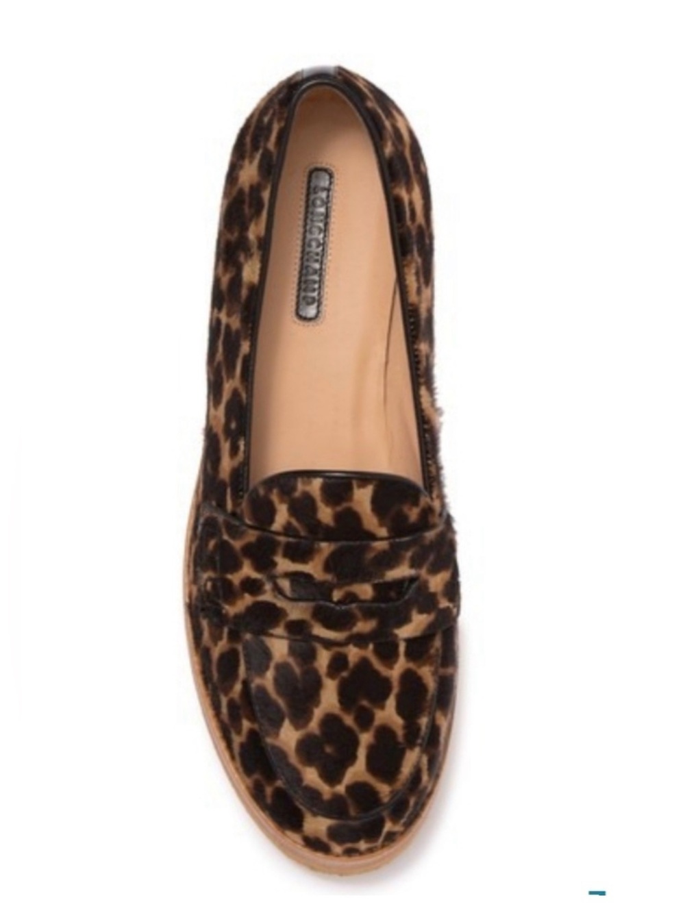 Longchamp Womens Le Pliage Calf Hair Animal Print Penny Loafer